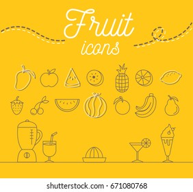 Fruit icons set illustration design on yellow background.vector