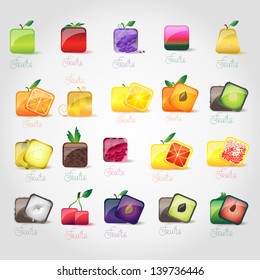 Fruit Icons Set - Isolated On Gray Background - Vector Illustration, Graphic Design Editable For Your Design