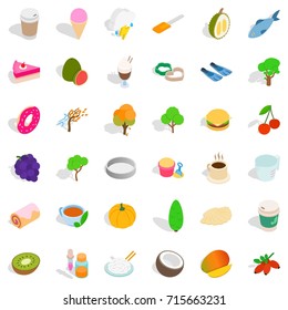 Fruit icons set. Isometric style of 36 fruit vector icons for web isolated on white background