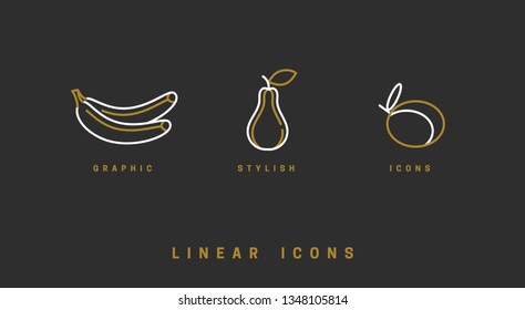 Fruit icons set in linear style. Vector illustration.