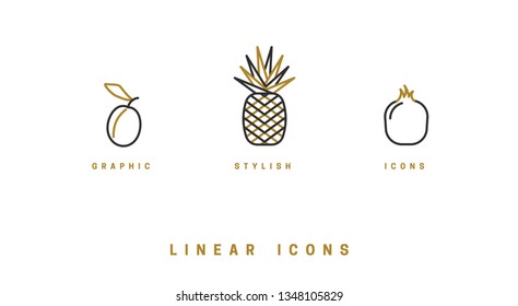 Fruit icons set in linear style. Vector illustration.