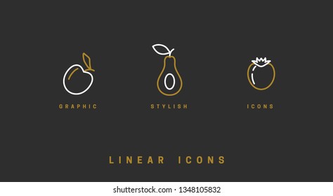 Fruit icons set in linear style. Vector illustration.
