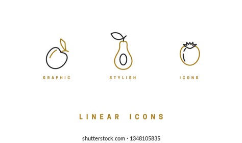 Fruit icons set in linear style. Vector illustration.