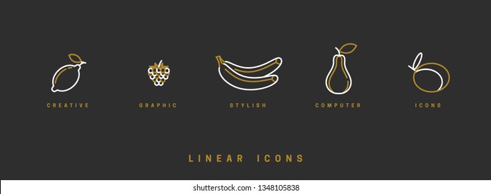 Fruit icons set in linear style. Vector illustration.