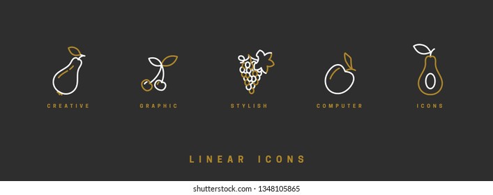 Fruit icons set in linear style. Vector illustration.