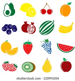 Fruit icons set on white background, vector illustration