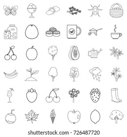 Fruit icons set. Outline style of 36 fruit vector icons for web isolated on white background