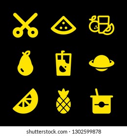 fruit icons set with pear, cross like opened scissor and pineapple vector set