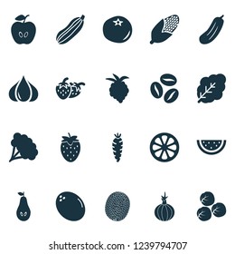 Fruit icons set with pear, fruit, maize and other caffeine elements. Isolated vector illustration fruit icons.