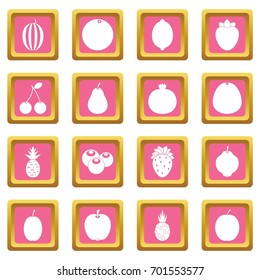Fruit icons set in pink color isolated vector illustration for web and any design