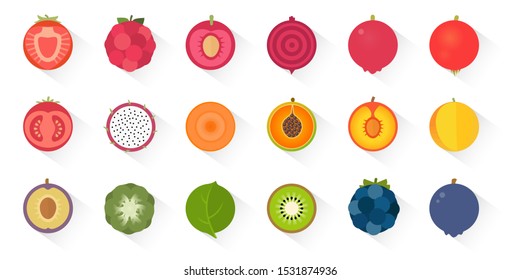 Fruit icons set. Vector collection. Flat material round circle shape isolated