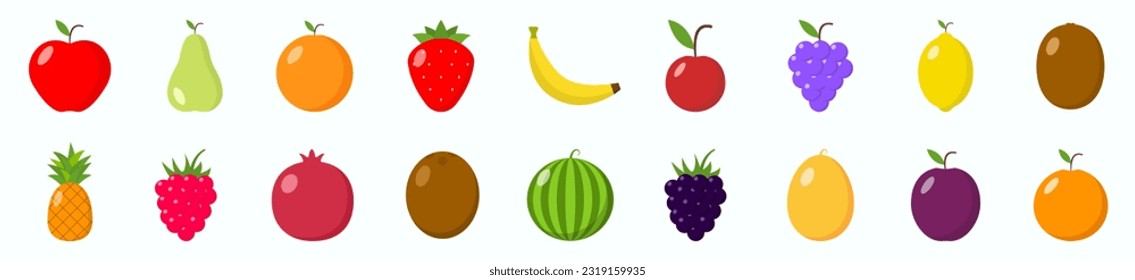 Iconos de frutas establecidos. Ilustración del vector