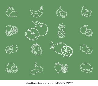 Fruit Icons set - Vector outline symbols of vegetarian food for the site or interface