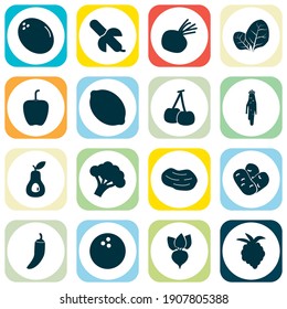 Fruit icons set with virgin, horseradish, sorrel and other cayenne elements. Isolated vector illustration fruit icons.