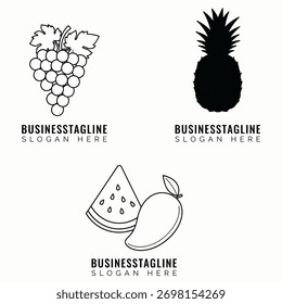 Fruit icons with text grape pineapple
