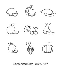 Fruit icons thin line art set. Black vector symbols isolated on white.