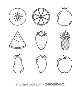 Iconos de frutas en Vector. Arte vectorial.