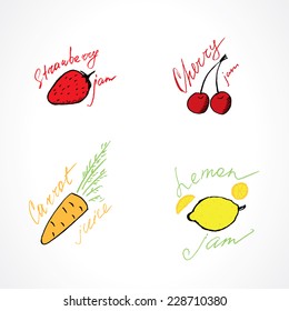 fruit icons. vector hand-drawn illustration