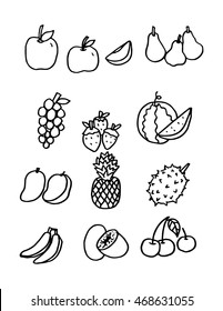 Fruit icons. vector illustration. Hand Drawn Fruits Set on white background