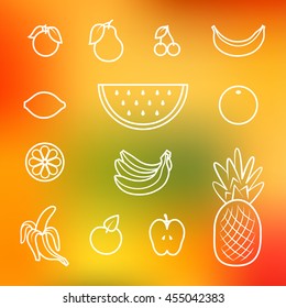 Fruit icons. Vector illustration on a blurred background.