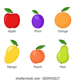 Fruit icons. Vector set of different fruits in flat style isolated on white background
