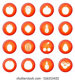 Fruit icons vector set of red circles isolated on white background