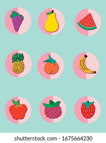fruit icons.stickers set. vector illustrations.