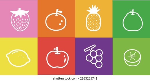 fruit illustration, Apple, Kiwi, Grape, Strawberry, Orange, Lemon, Pineapple, Guava