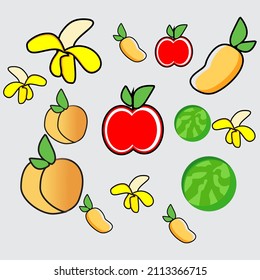 
Fruit illustration Banana, apple, watermelon and other fruits