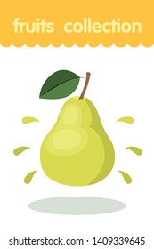 Fruit illustration. Flat style icon. Pear vector cartoon design, EPS 10 editable vector.