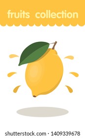 Fruit illustration. Flat style icon. Lemon vector cartoon design, EPS 10 editable vector.