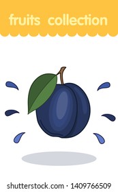 Fruit illustration. Flat style icon. Plum vector cartoon design, EPS 10 editable vector.