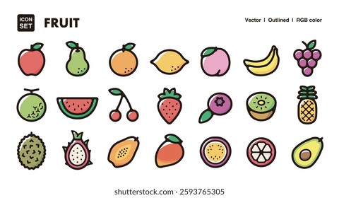 Fruit illustration icon set.Simple vector outlines, clipart for graphic design.