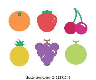 Fruit illustration set. tangerine, orange, strawberry, cherry, pineapple, grape, melon.