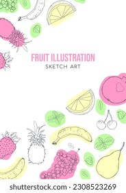 Fruit illustration sketch style bright spots poster design vector