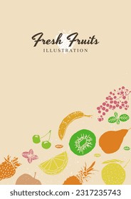 Fruit illustration sketch style retro colors vector