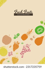 Fruit illustration sketch style retro colors poster gesign vector