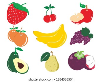 Fruit Illustration Strawberry Cherry Apple Orange Banana Grape