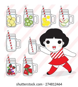 Fruit Infused Sparkling Water in Mason Jars illustration