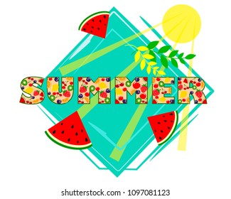 Fruit inscription summer in a square with slices of watermelon