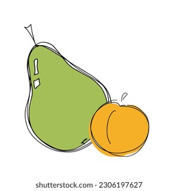 Fruit isolated on white background, linear minimalistic drawing. Simple doodle, cartoon icon.
