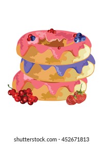 Fruit jam Donuts with berry syrup Vector isolated on white