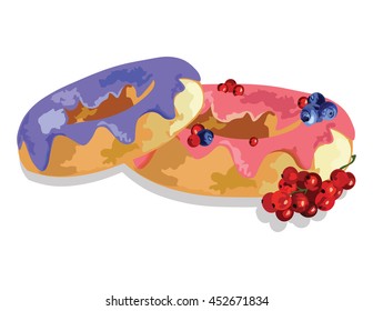 Fruit jam Donuts with berry syrup Vector isolated on white