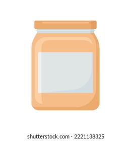 Fruit Jam In Glass Jar With Empty Label. Bottle With Preserve, Canning. Vector Illustration