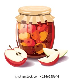 Fruit jam glass jar vector drawing.