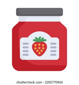 Fruit Jam Icon. Flat Design. Homemade Strawberry Preserves Or Jam Isolated On White Background. For Presentation, Graphic Design. Vector Illustration.