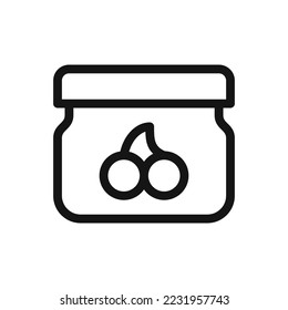 Icono aislado de mermelada de frutas, icono del vector del contorno del frasco de gelatina con trazo editable