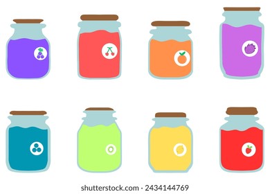 Fruit jam in a jar icon set