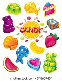 fruit jelly candy. vector set of sweets
