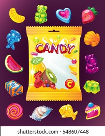 fruit jelly vector set and packing for sweets
